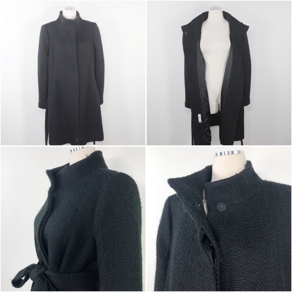 Fleurette Coat Black Boucle Tweed Belted Mid Sz 14 - Picture 7 of 8
